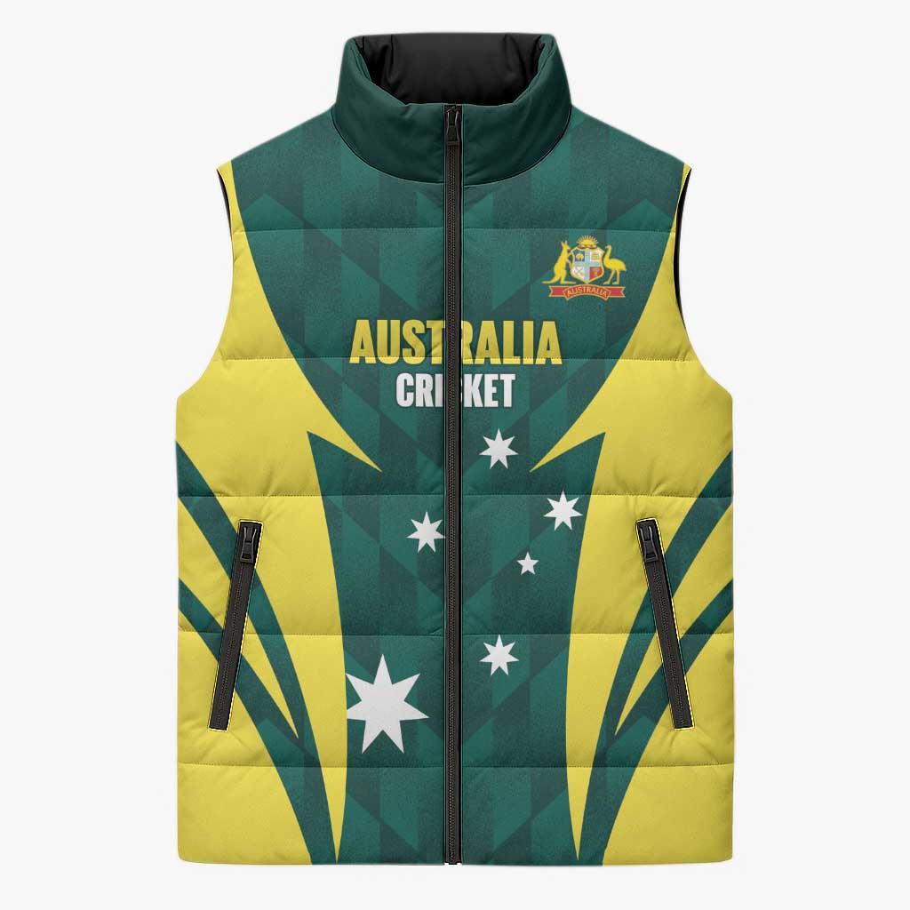 Australia Cricket Custom Sleeveless Puffer Jacket Go Aussie Dynamic Green - Aussie Hoodie