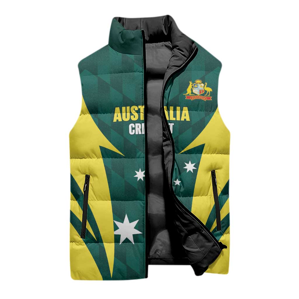 Australia Cricket Custom Sleeveless Puffer Jacket Go Aussie Dynamic Green - Aussie Hoodie