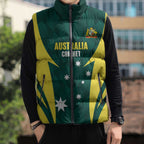 Australia Cricket Custom Sleeveless Puffer Jacket Go Aussie Dynamic Green - Aussie Hoodie