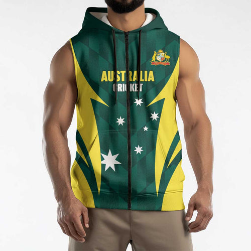 Australia Cricket Custom Sleeveless Zip Hoodie Go Aussie Dynamic Green LT14