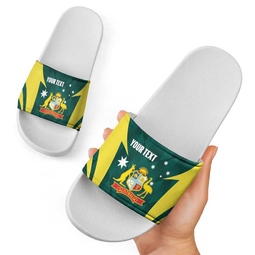 Australia Cricket Custom Slide Sandals Go Aussie Dynamic Green - Aussie Hoodie