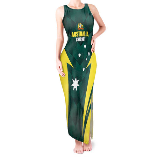 Australia Cricket Custom Tank Maxi Dress Go Aussie Dynamic Green - Aussie Hoodie