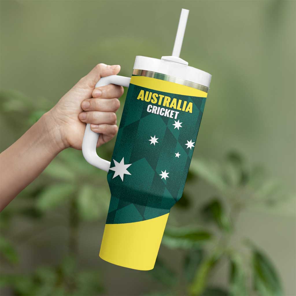 Australia Cricket Custom Tumbler With Handle Go Aussie Dynamic Green - Aussie Hoodie