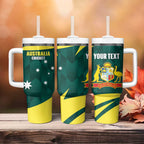 Australia Cricket Custom Tumbler With Handle Go Aussie Dynamic Green - Aussie Hoodie