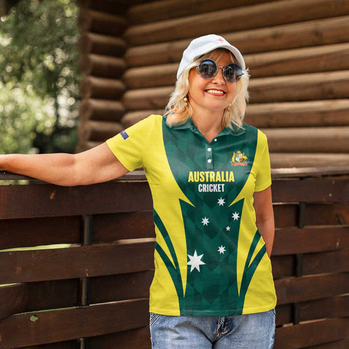 Australia Cricket Custom Women Polo Shirt Go Aussie Dynamic Green - Aussie Hoodie