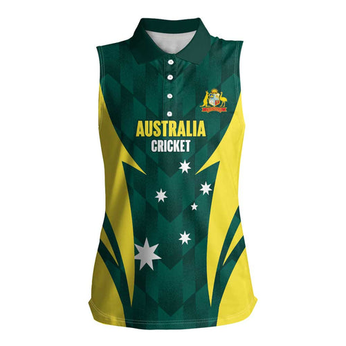Australia Cricket Custom Women Sleeveless Polo Shirt Go Aussie Dynamic Green - Aussie Hoodie