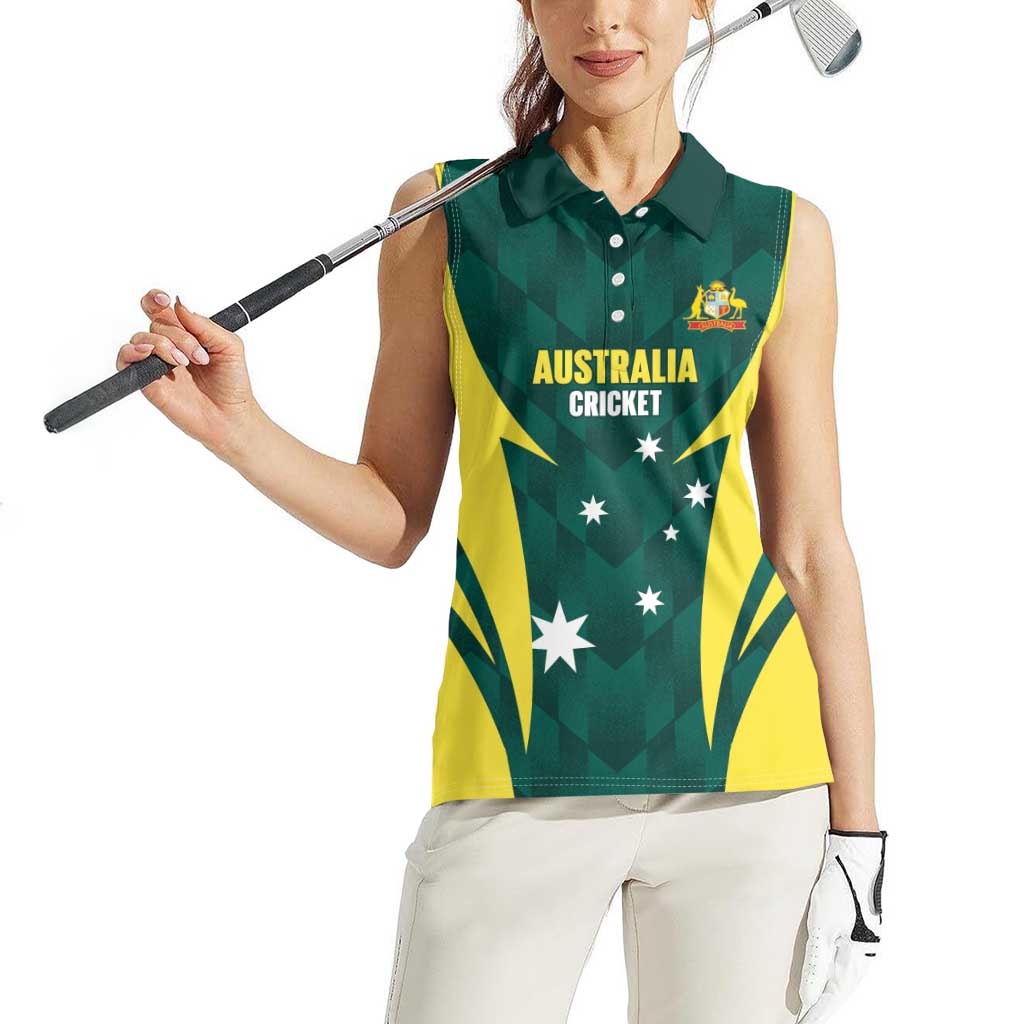 Australia Cricket Custom Women Sleeveless Polo Shirt Go Aussie Dynamic Green - Aussie Hoodie