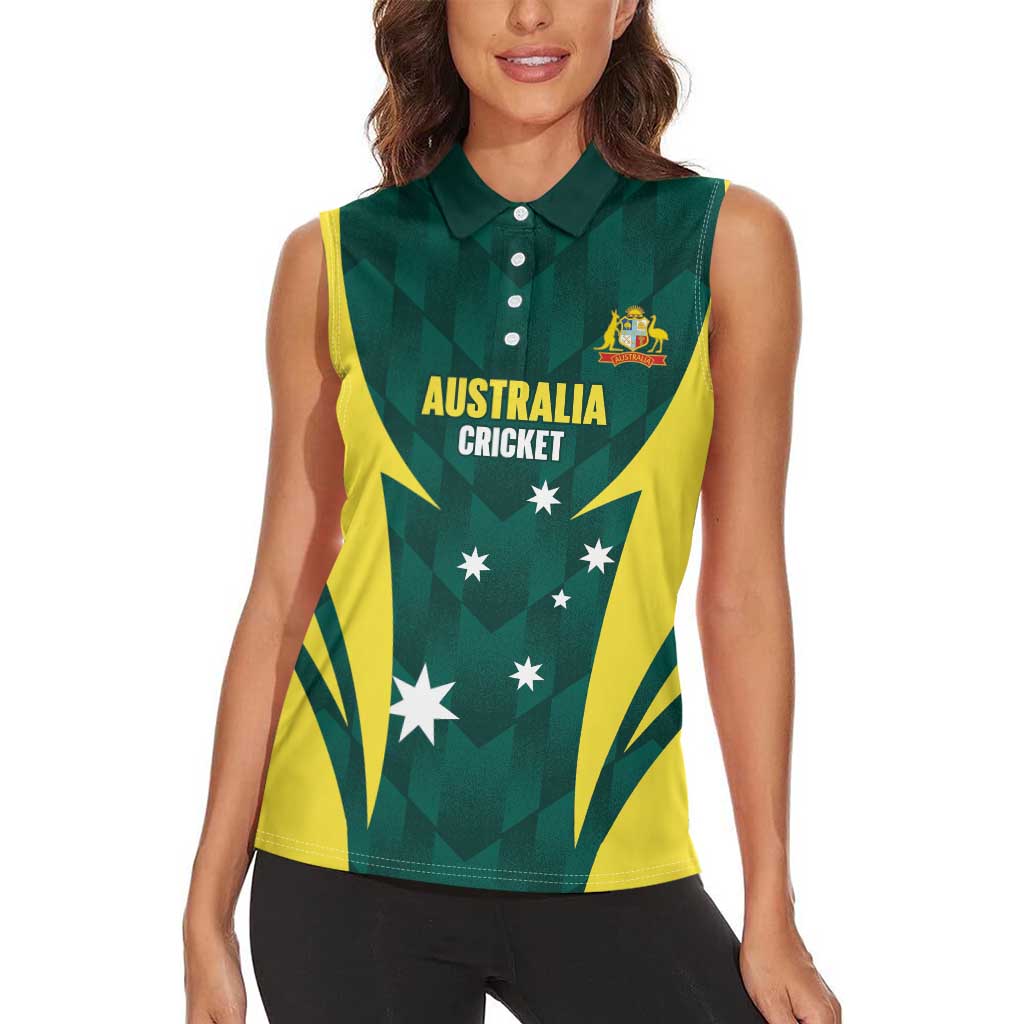 Australia Cricket Custom Women Sleeveless Polo Shirt Go Aussie Dynamic Green - Aussie Hoodie