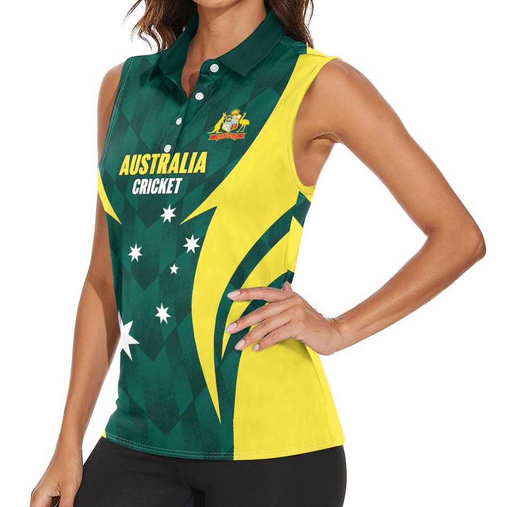 Australia Cricket Custom Women Sleeveless Polo Shirt Go Aussie Dynamic Green - Aussie Hoodie