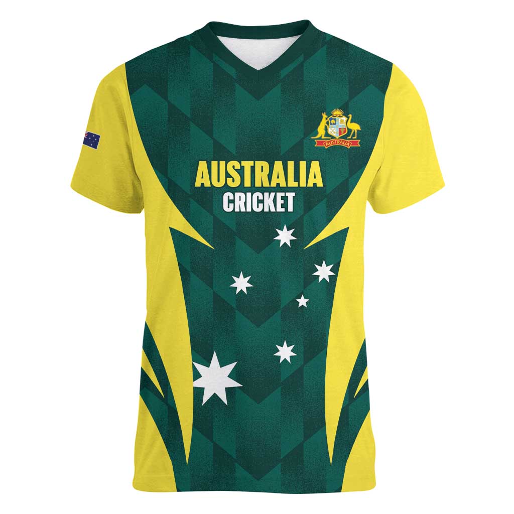 Australia Cricket Custom Women V-Neck T-Shirt Go Aussie Dynamic Green - Aussie Hoodie