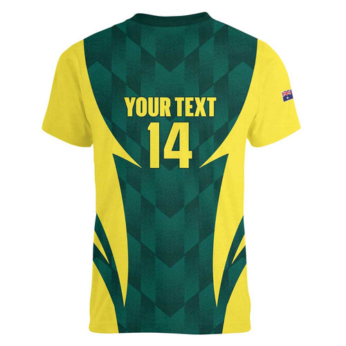 Australia Cricket Custom Women V-Neck T-Shirt Go Aussie Dynamic Green - Aussie Hoodie