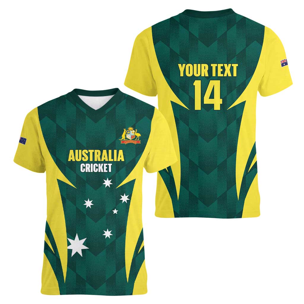Australia Cricket Custom Women V-Neck T-Shirt Go Aussie Dynamic Green - Aussie Hoodie