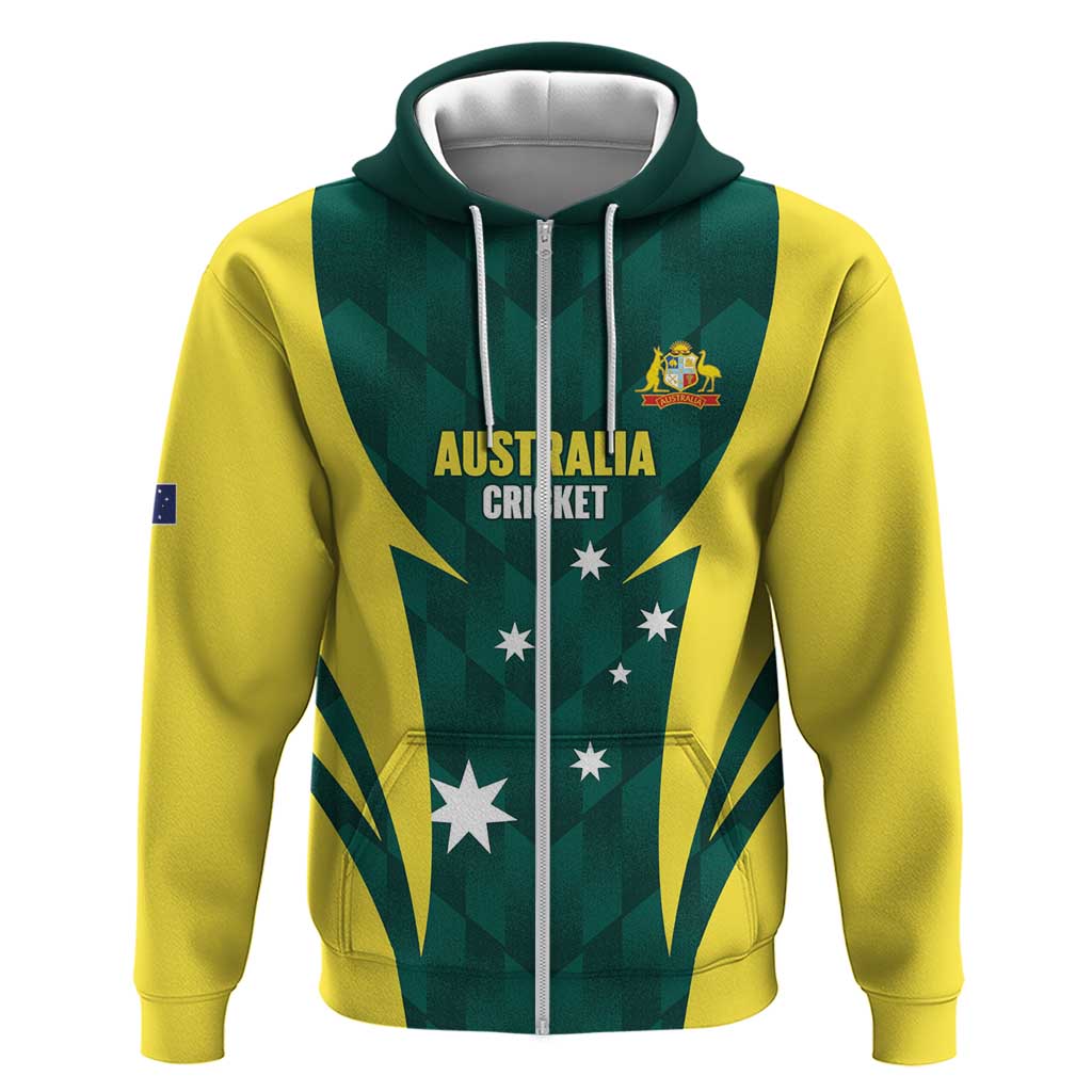 Australia Cricket Custom Zip Hoodie Go Aussie Dynamic Green - Aussie Hoodie