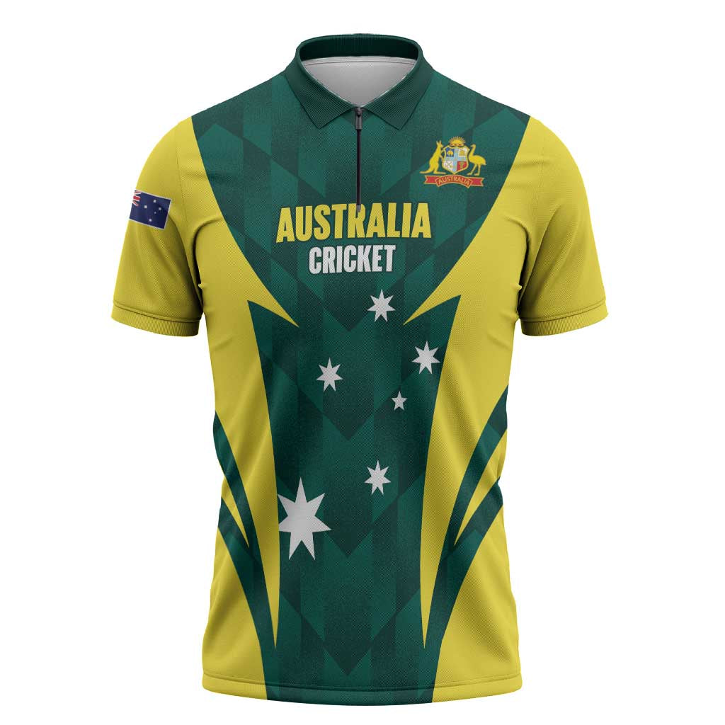 Australia Cricket Custom Zipper Polo Shirt Go Aussie Dynamic Green - Aussie Hoodie