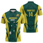 Australia Cricket Custom Zipper Polo Shirt Go Aussie Dynamic Green - Aussie Hoodie