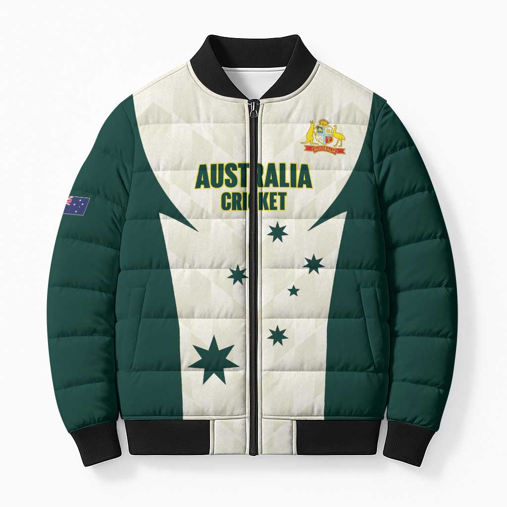 Australia Cricket Custom Bomber Puffer Jacket Go Aussie Test Dynamic White - Aussie Hoodie