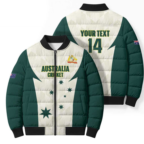 Australia Cricket Custom Bomber Puffer Jacket Go Aussie Test Dynamic White - Aussie Hoodie