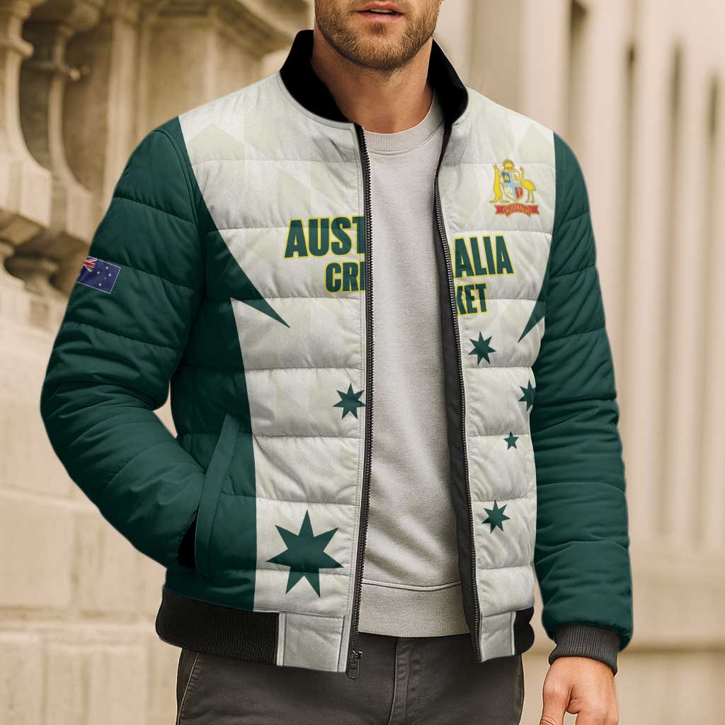 Australia Cricket Custom Bomber Puffer Jacket Go Aussie Test Dynamic White - Aussie Hoodie