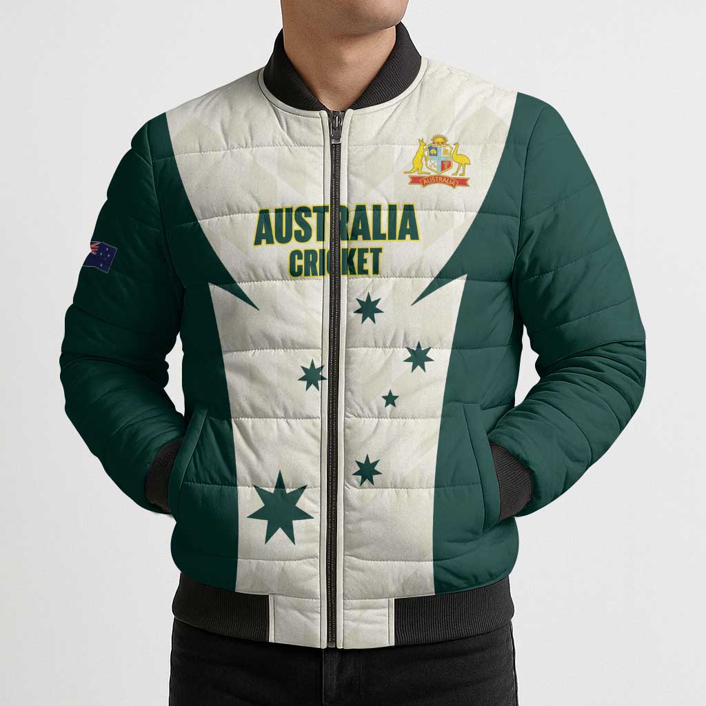 Australia Cricket Custom Bomber Puffer Jacket Go Aussie Test Dynamic White - Aussie Hoodie