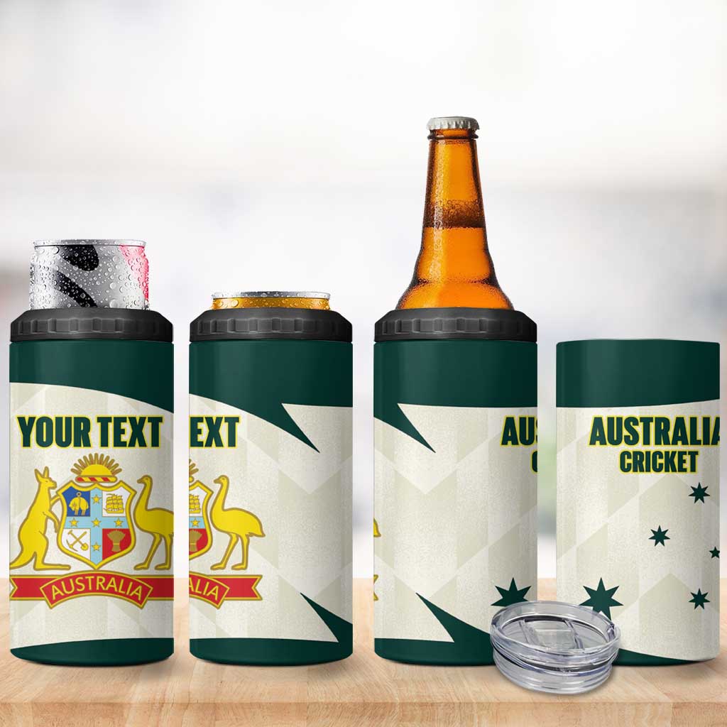 Australia Cricket Custom 4 in 1 Can Cooler Tumbler Go Aussie Test Dynamic White - Aussie Hoodie