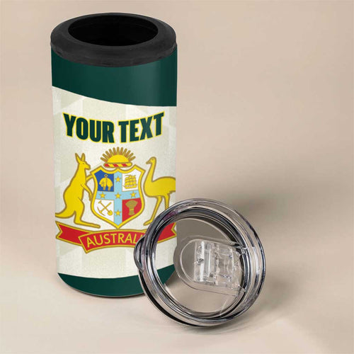 Australia Cricket Custom 4 in 1 Can Cooler Tumbler Go Aussie Test Dynamic White - Aussie Hoodie