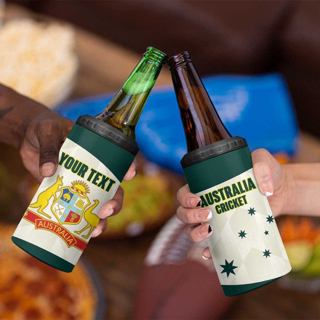 Australia Cricket Custom 4 in 1 Can Cooler Tumbler Go Aussie Test Dynamic White - Aussie Hoodie