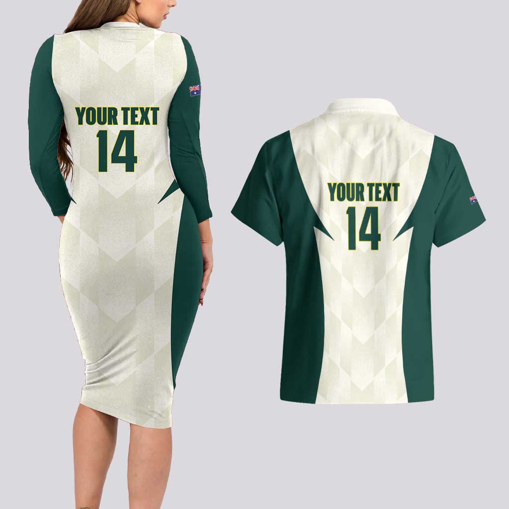 Australia Cricket Custom Couples Matching Long Sleeve Bodycon Dress and Hawaiian Shirt Go Aussie Test Dynamic White - Aussie Hoodie