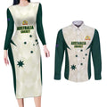 Australia Cricket Custom Couples Matching Long Sleeve Bodycon Dress and Long Sleeve Button Shirt Go Aussie Test Dynamic White - Aussie Hoodie