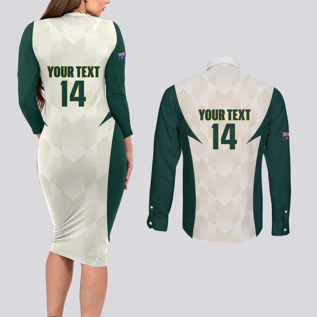 Australia Cricket Custom Couples Matching Long Sleeve Bodycon Dress and Long Sleeve Button Shirt Go Aussie Test Dynamic White - Aussie Hoodie