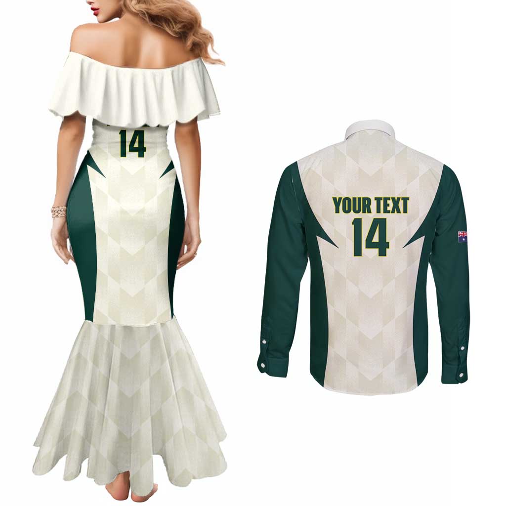 Australia Cricket Custom Couples Matching Mermaid Dress and Long Sleeve Button Shirt Go Aussie Test Dynamic White - Aussie Hoodie