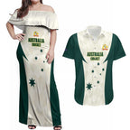 Australia Cricket Custom Couples Matching Off Shoulder Maxi Dress and Hawaiian Shirt Go Aussie Test Dynamic White - Aussie Hoodie
