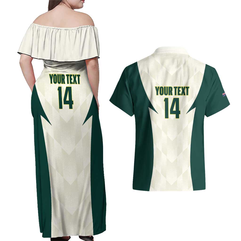 Australia Cricket Custom Couples Matching Off Shoulder Maxi Dress and Hawaiian Shirt Go Aussie Test Dynamic White - Aussie Hoodie