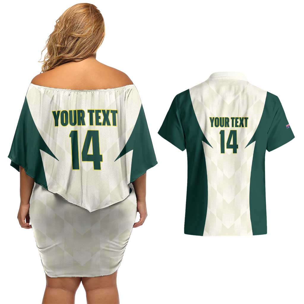 Australia Cricket Custom Couples Matching Off Shoulder Short Dress and Hawaiian Shirt Go Aussie Test Dynamic White - Aussie Hoodie