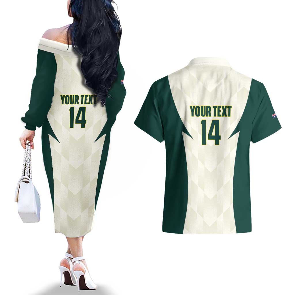 Australia Cricket Custom Couples Matching Off The Shoulder Long Sleeve Dress and Hawaiian Shirt Go Aussie Test Dynamic White - Aussie Hoodie