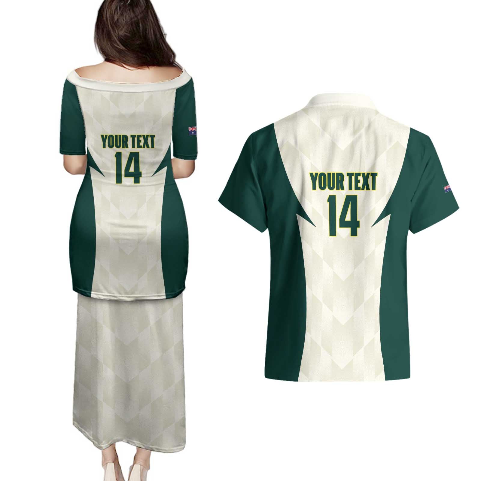 Australia Cricket Custom Couples Matching Puletasi and Hawaiian Shirt Go Aussie Test Dynamic White - Aussie Hoodie