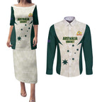 Australia Cricket Custom Couples Matching Puletasi and Long Sleeve Button Shirt Go Aussie Test Dynamic White - Aussie Hoodie