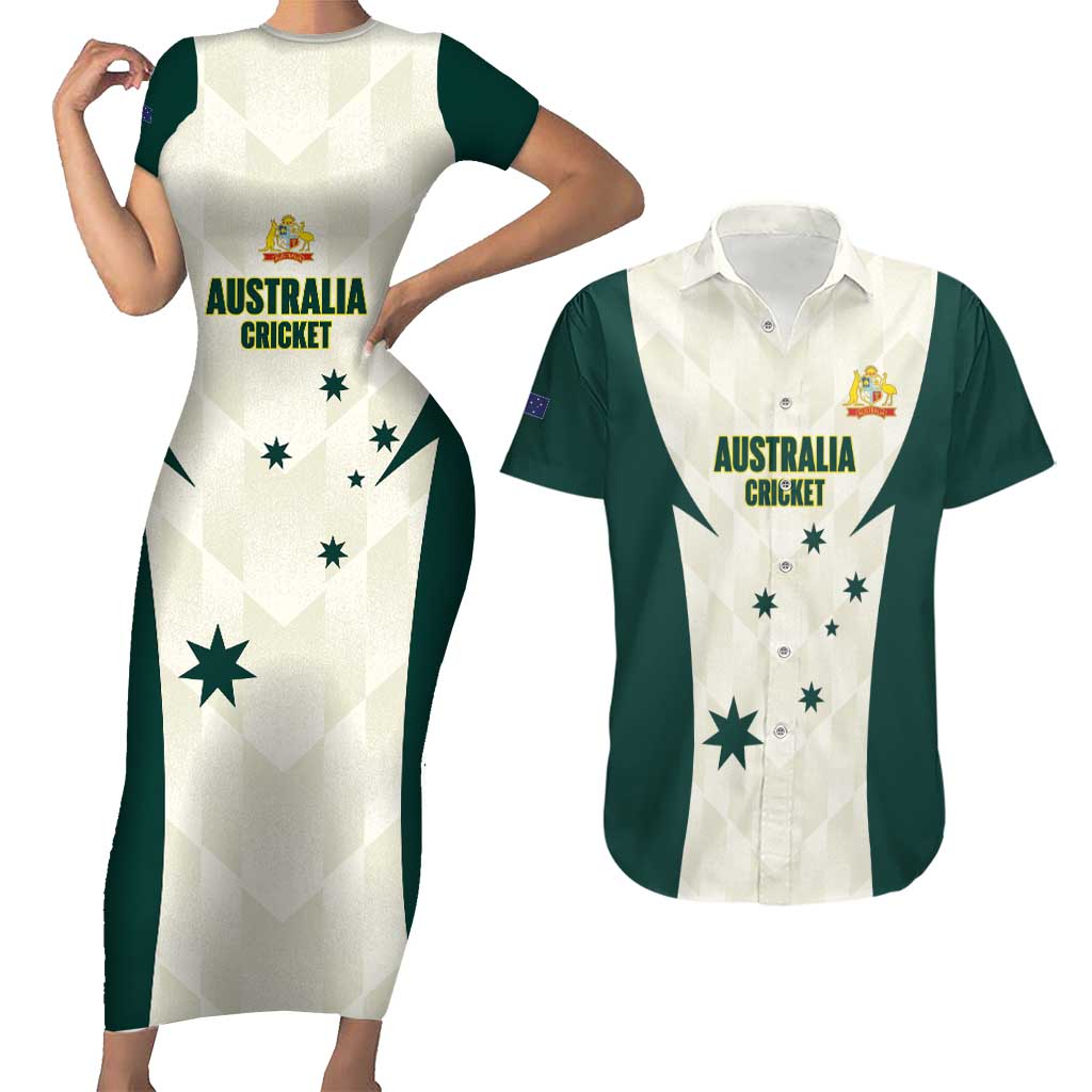 Australia Cricket Custom Couples Matching Short Sleeve Bodycon Dress and Hawaiian Shirt Go Aussie Test Dynamic White - Aussie Hoodie