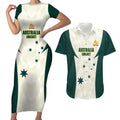 Australia Cricket Custom Couples Matching Short Sleeve Bodycon Dress and Hawaiian Shirt Go Aussie Test Dynamic White - Aussie Hoodie