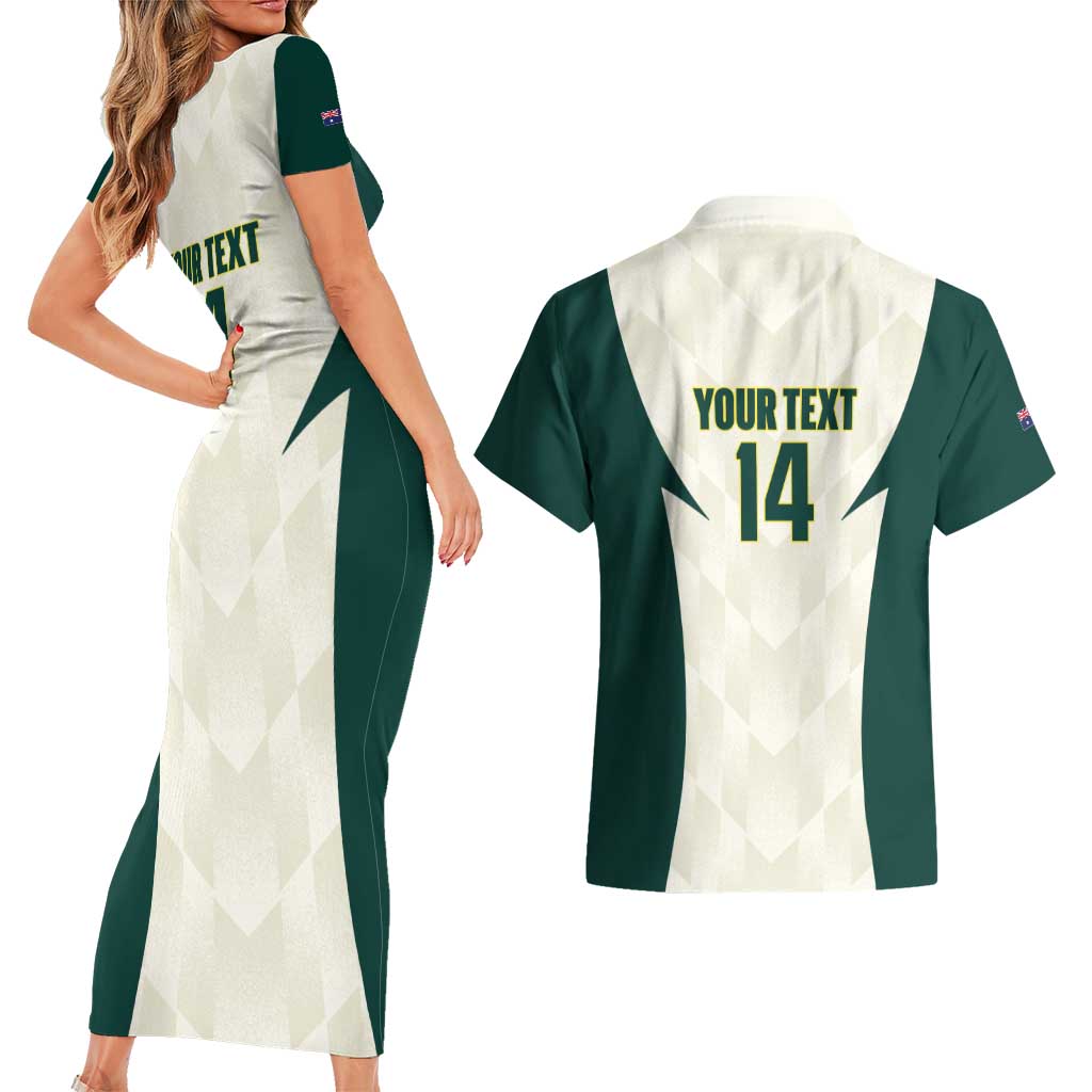 Australia Cricket Custom Couples Matching Short Sleeve Bodycon Dress and Hawaiian Shirt Go Aussie Test Dynamic White - Aussie Hoodie