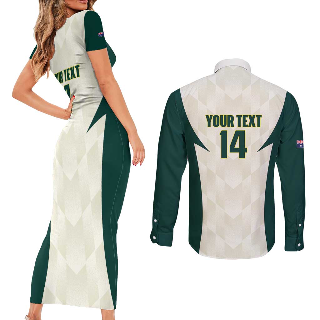 Australia Cricket Custom Couples Matching Short Sleeve Bodycon Dress and Long Sleeve Button Shirt Go Aussie Test Dynamic White - Aussie Hoodie