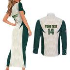 Australia Cricket Custom Couples Matching Short Sleeve Bodycon Dress and Long Sleeve Button Shirt Go Aussie Test Dynamic White - Aussie Hoodie