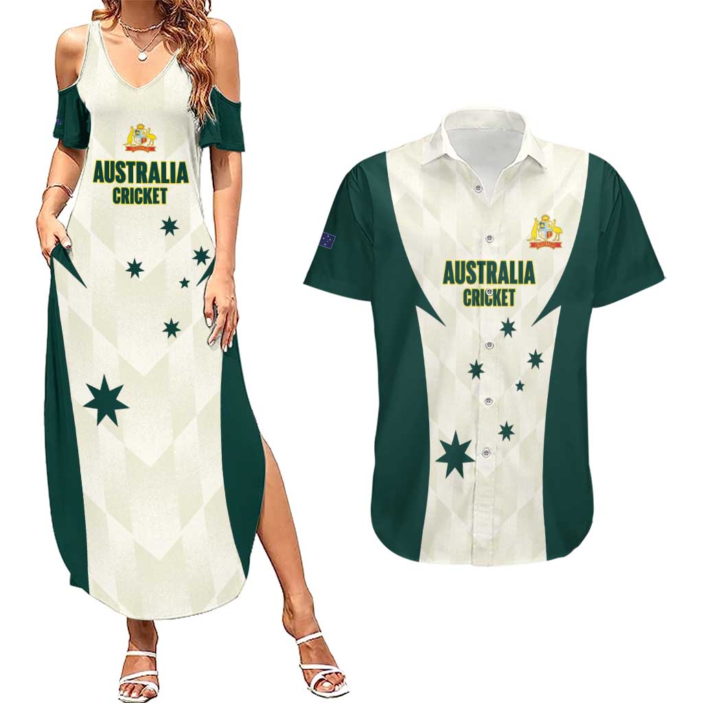 Australia Cricket Custom Couples Matching Summer Maxi Dress and Hawaiian Shirt Go Aussie Test Dynamic White - Aussie Hoodie