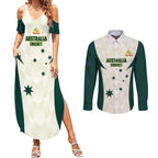 Australia Cricket Custom Couples Matching Summer Maxi Dress and Long Sleeve Button Shirt Go Aussie Test Dynamic White - Aussie Hoodie