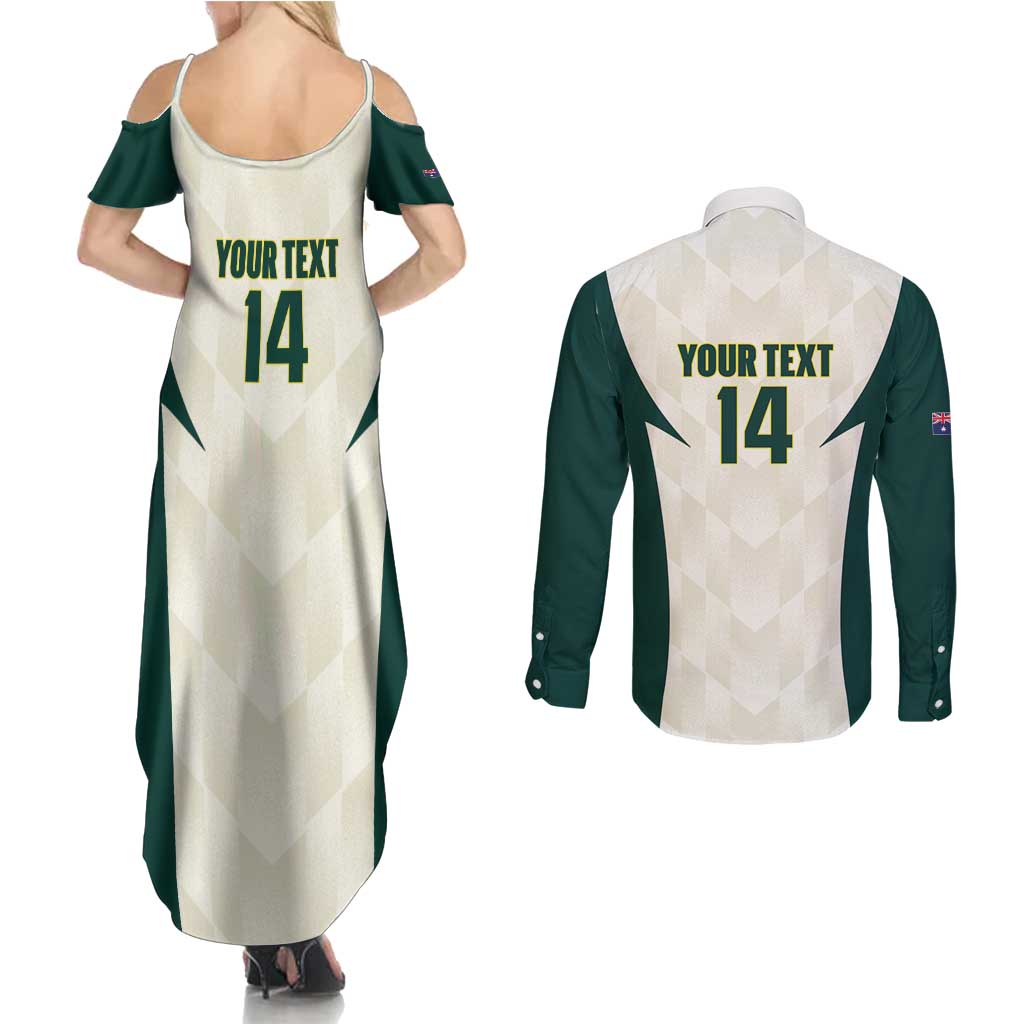 Australia Cricket Custom Couples Matching Summer Maxi Dress and Long Sleeve Button Shirt Go Aussie Test Dynamic White - Aussie Hoodie