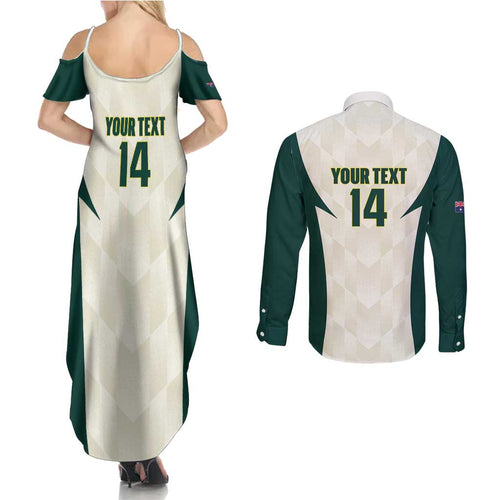 Australia Cricket Custom Couples Matching Summer Maxi Dress and Long Sleeve Button Shirt Go Aussie Test Dynamic White - Aussie Hoodie