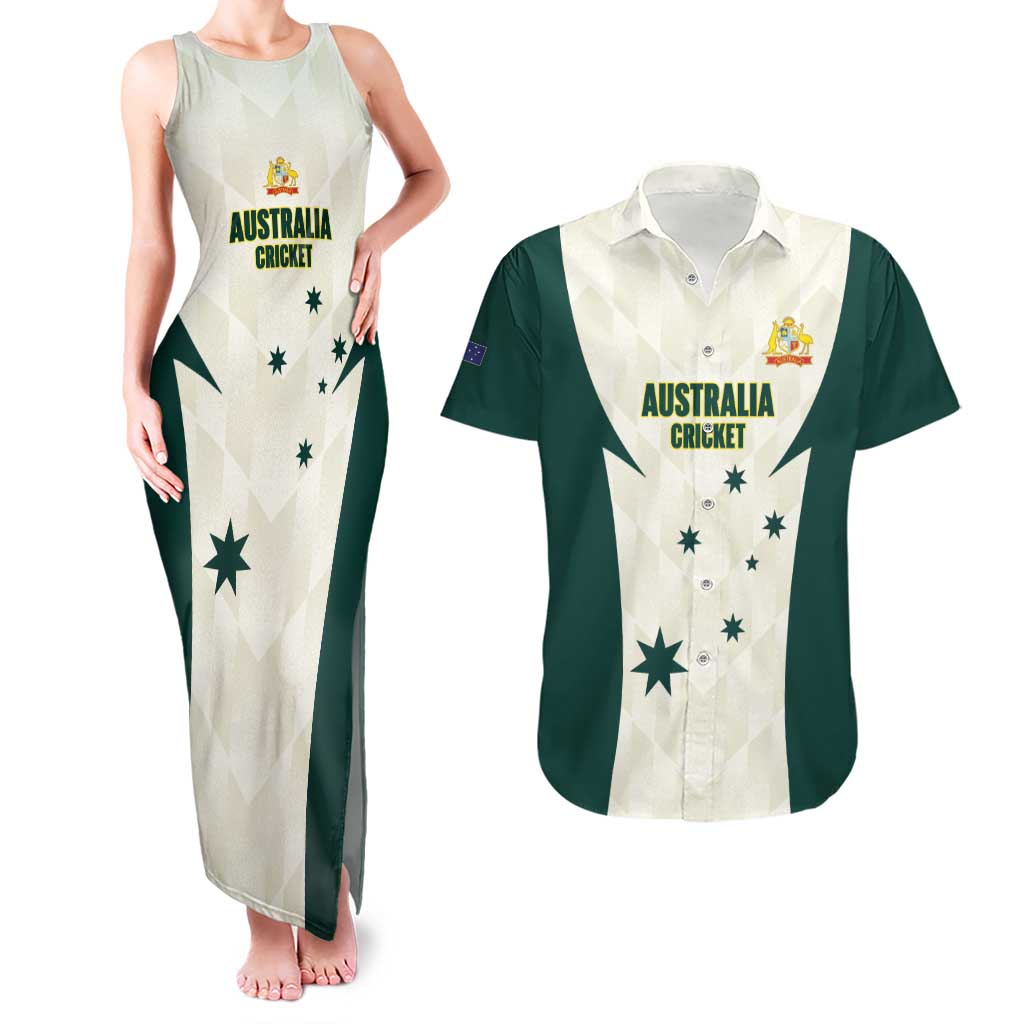 Australia Cricket Custom Couples Matching Tank Maxi Dress and Hawaiian Shirt Go Aussie Test Dynamic White - Aussie Hoodie