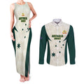 Australia Cricket Custom Couples Matching Tank Maxi Dress and Long Sleeve Button Shirt Go Aussie Test Dynamic White - Aussie Hoodie