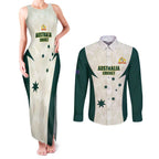 Australia Cricket Custom Couples Matching Tank Maxi Dress and Long Sleeve Button Shirt Go Aussie Test Dynamic White - Aussie Hoodie