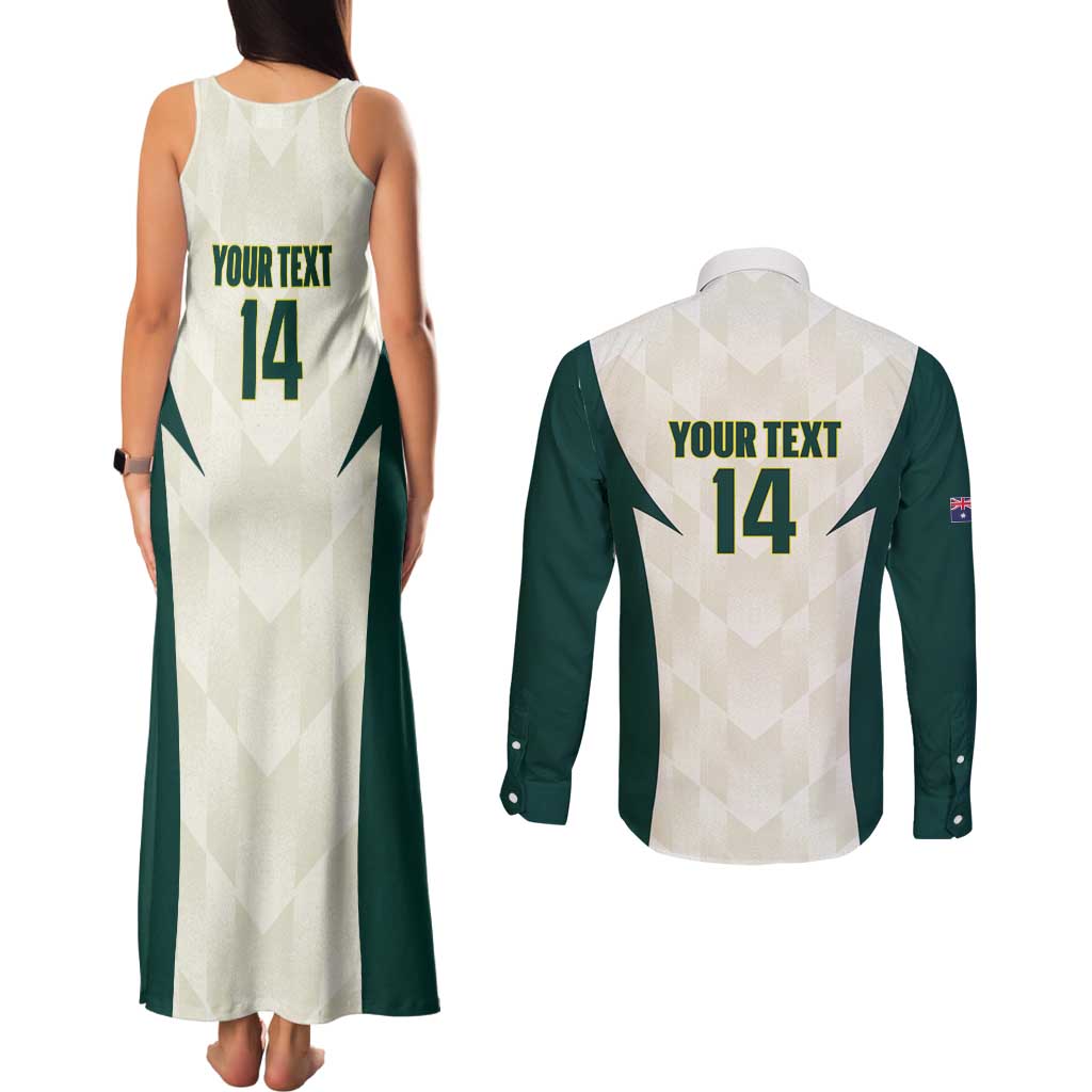 Australia Cricket Custom Couples Matching Tank Maxi Dress and Long Sleeve Button Shirt Go Aussie Test Dynamic White - Aussie Hoodie