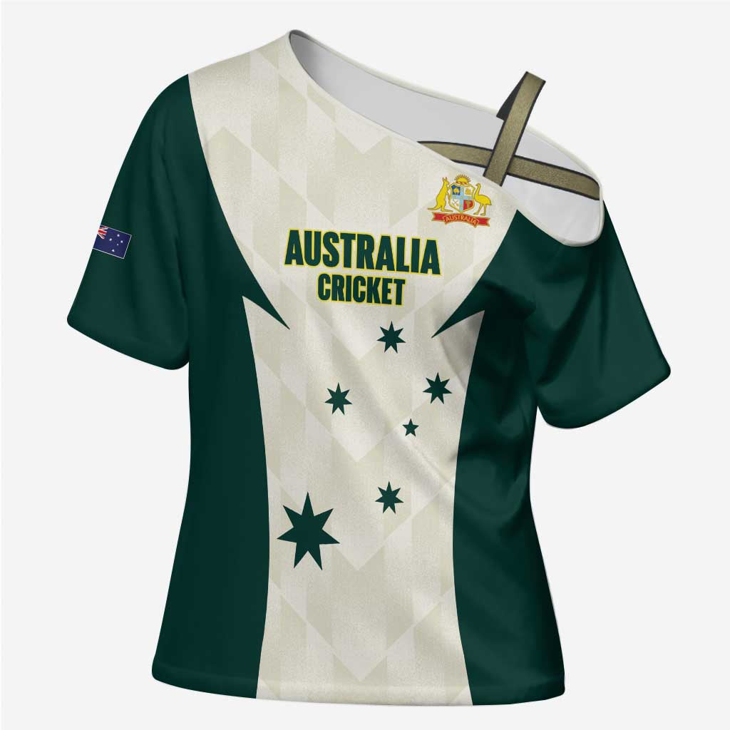 Australia Cricket Custom Cross Shoulder Shirt Go Aussie Test Dynamic White - Aussie Hoodie